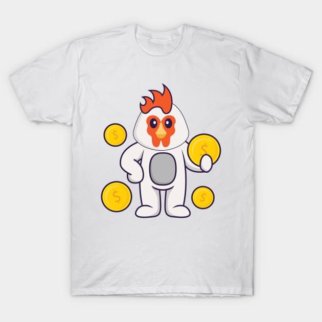 Cute chicken holding coin. T-Shirt by kolega